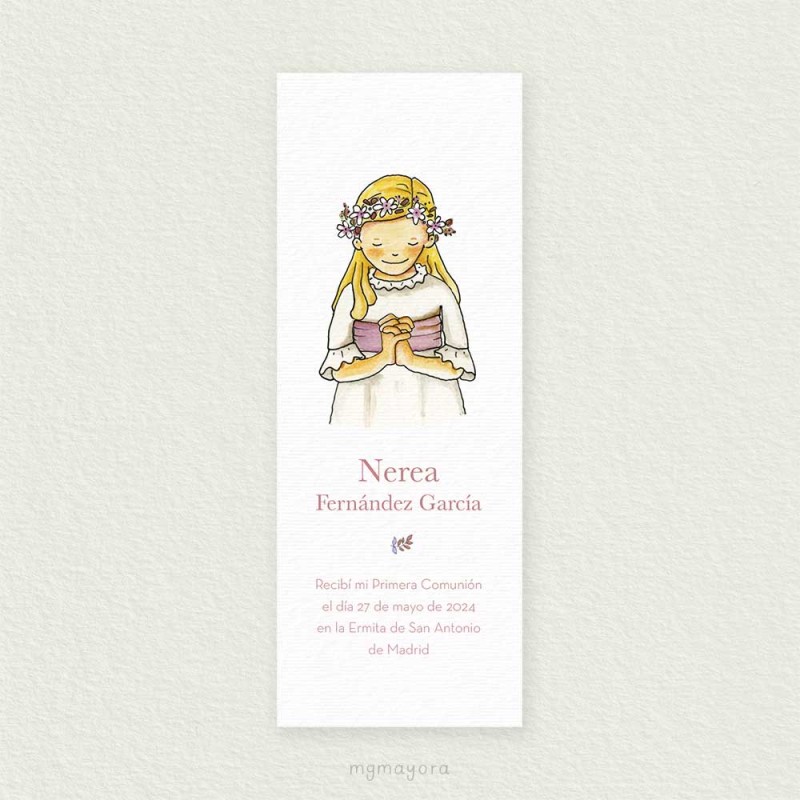 Marcapáginas Comunión Sencillo Niña NEREA
