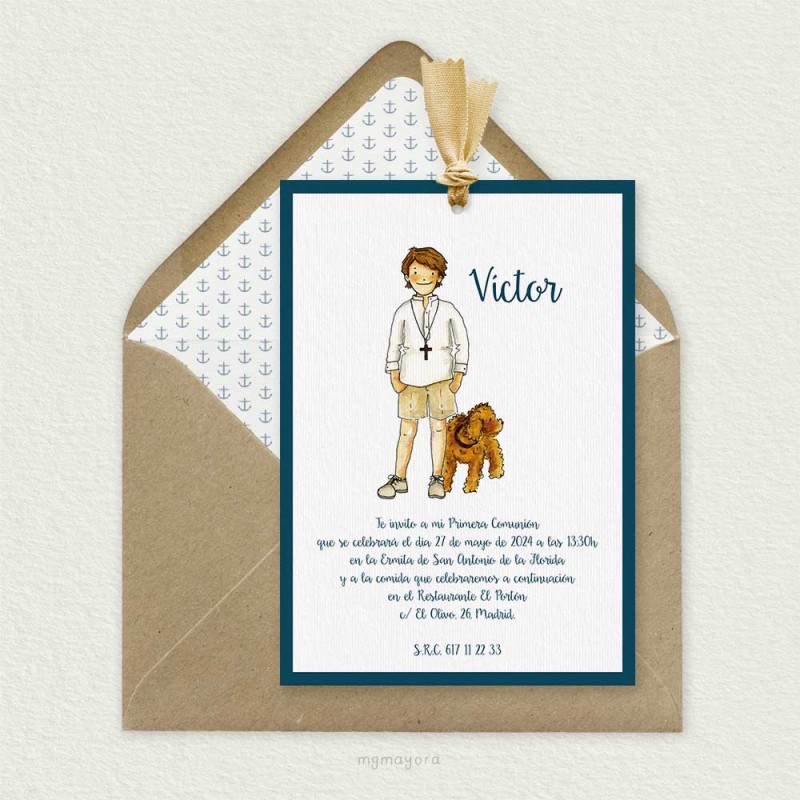 Invitación Comunión con Lazo Niño VÍCTOR