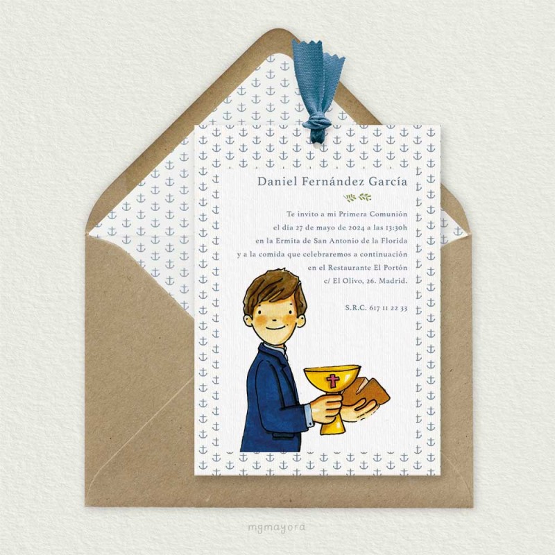 Invitación Comunión con Lazo Niño DANIEL