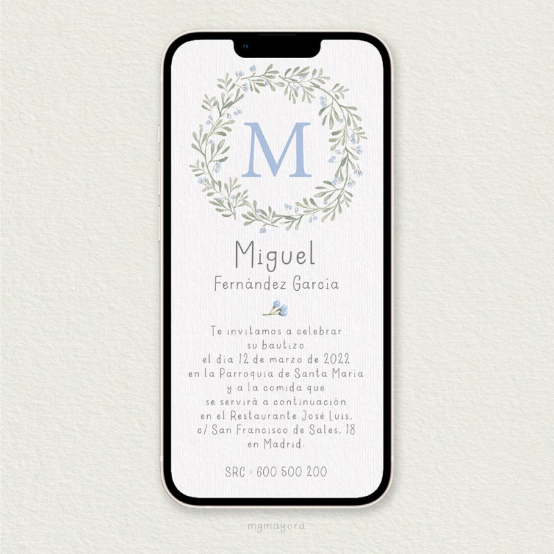 Invitación Bautizo Digital Niño MIGUEL