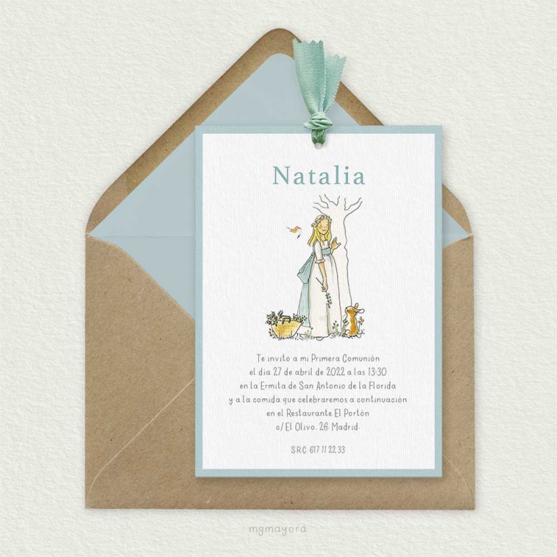 Invitación Comunión con Lazo Niña NATALIA