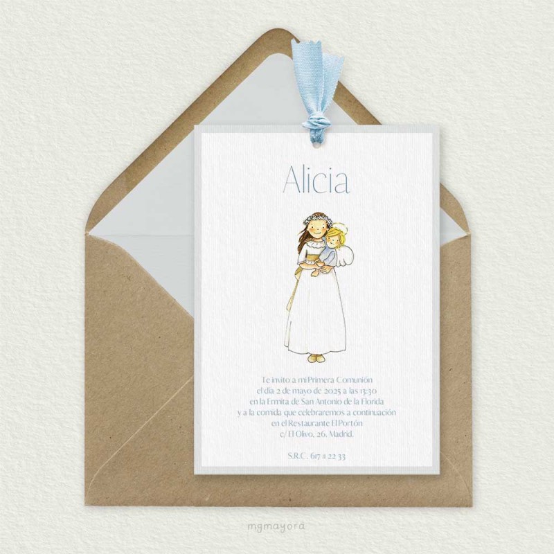 Invitación Comunión con Lazo Niña ALICIA