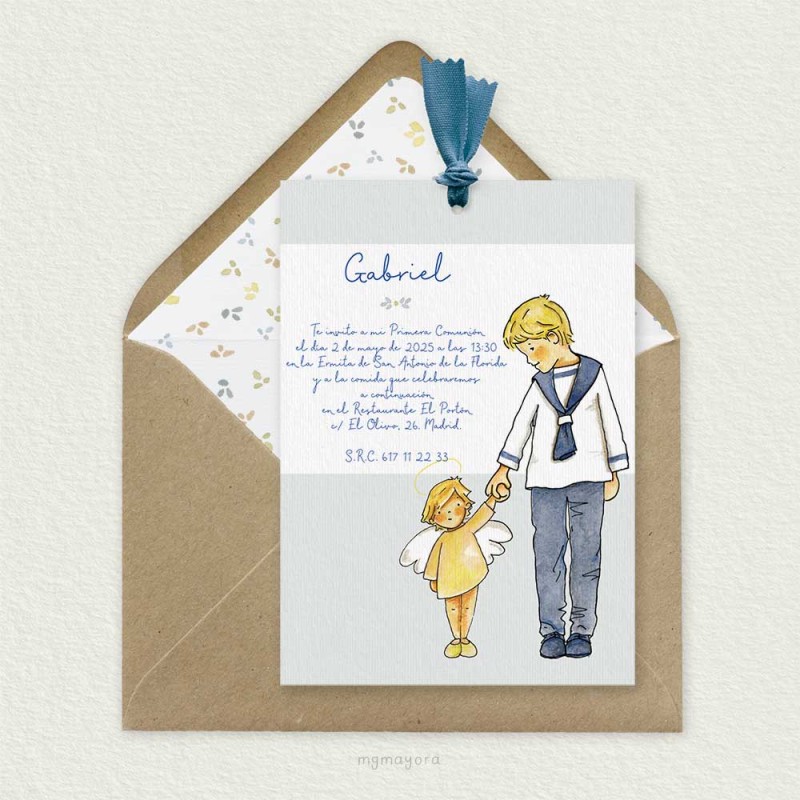 Invitación Comunión con Lazo Niño GABRIEL