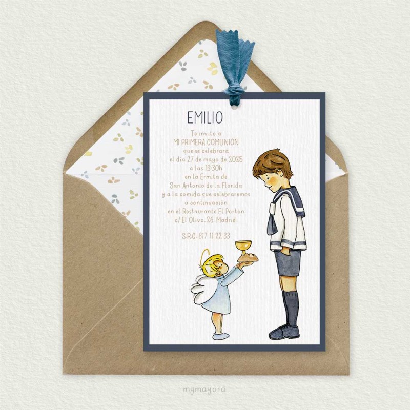 Invitación Comunión con Lazo Niño EMILIO