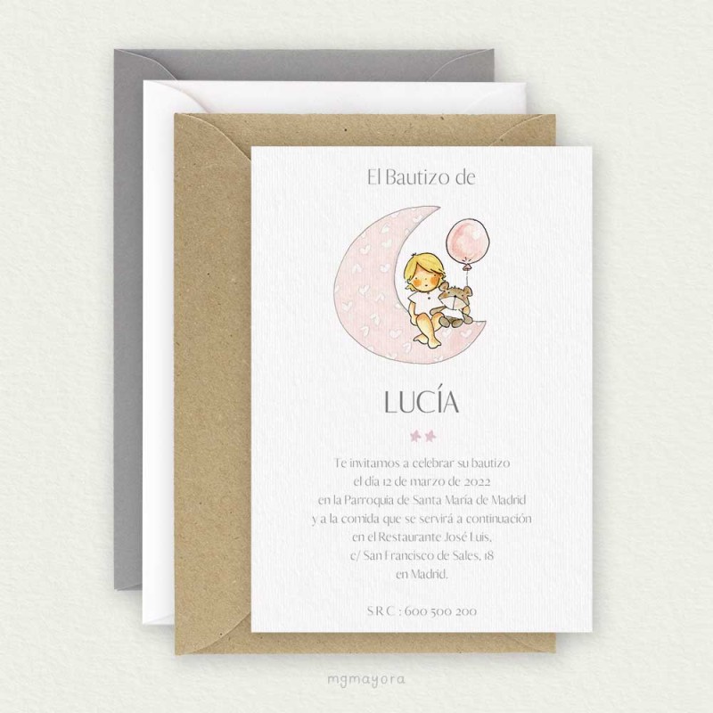 Invitación Bautizo Sencilla Niña LUCÍA
