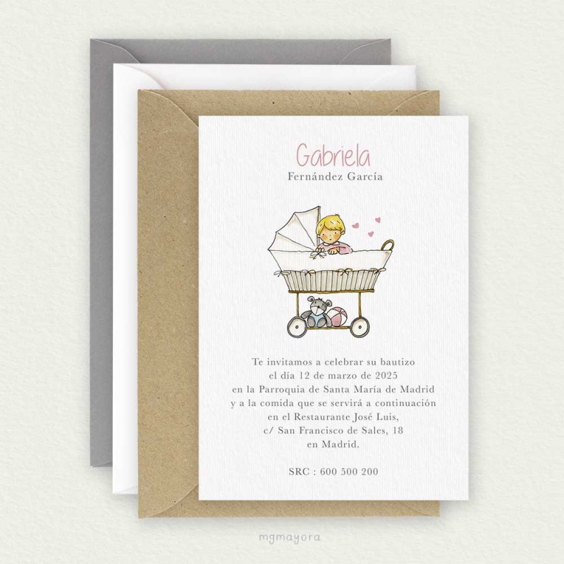 Invitación Bautizo Sencilla Niña GABRIELA