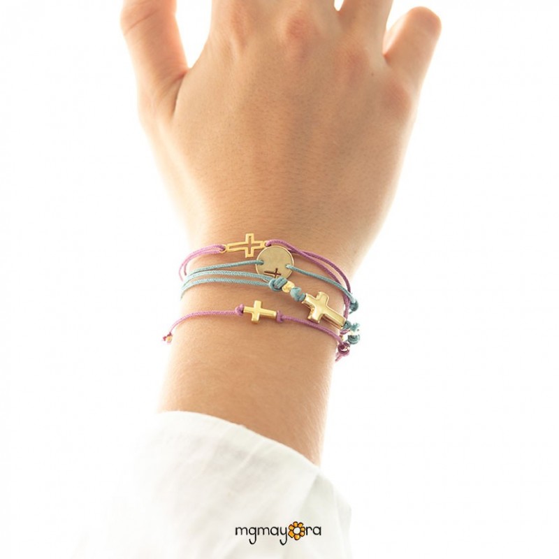 Pulsera cruz 8x12 chapada en oro