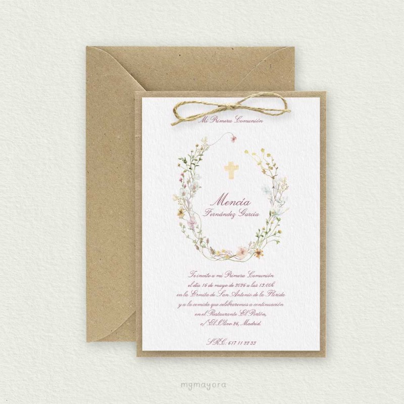 Invitación Comunión Kraft Vegetal MENCÍA