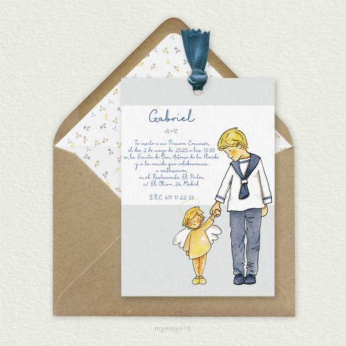 Invitación Comunión con Lazo Niño GABRIEL