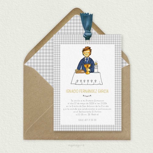Invitación Comunión con Lazo Niño IGNACIO