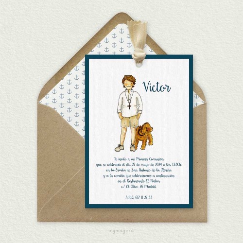 Invitación Comunión con Lazo Niño VÍCTOR
