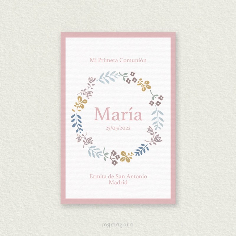 Recordatorio Comunión Sencillo Vegetal MARÍA