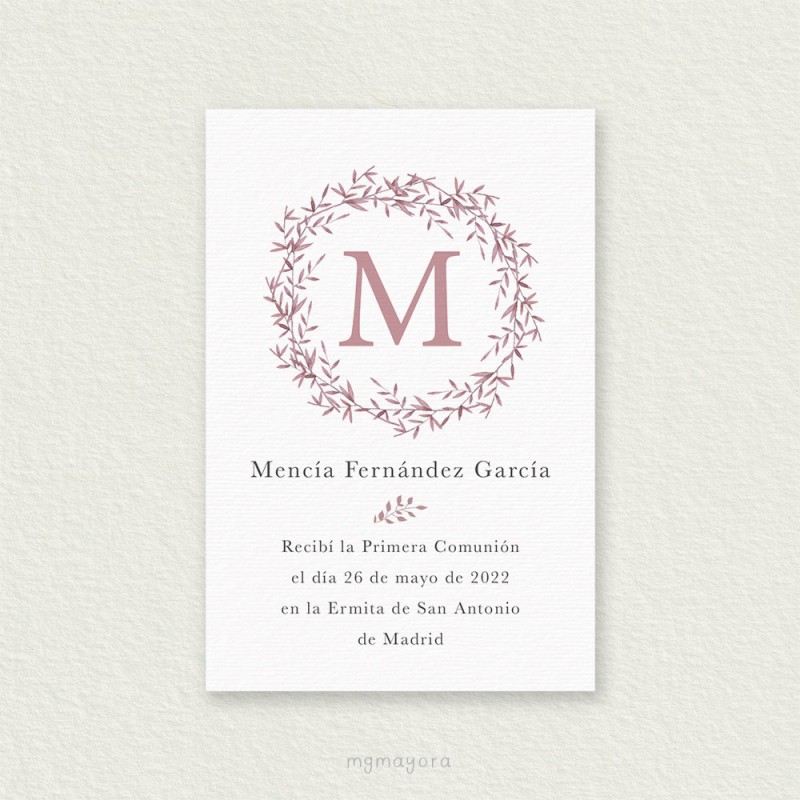 Recordatorio Comunión Sencillo Vegetal MENCÍA