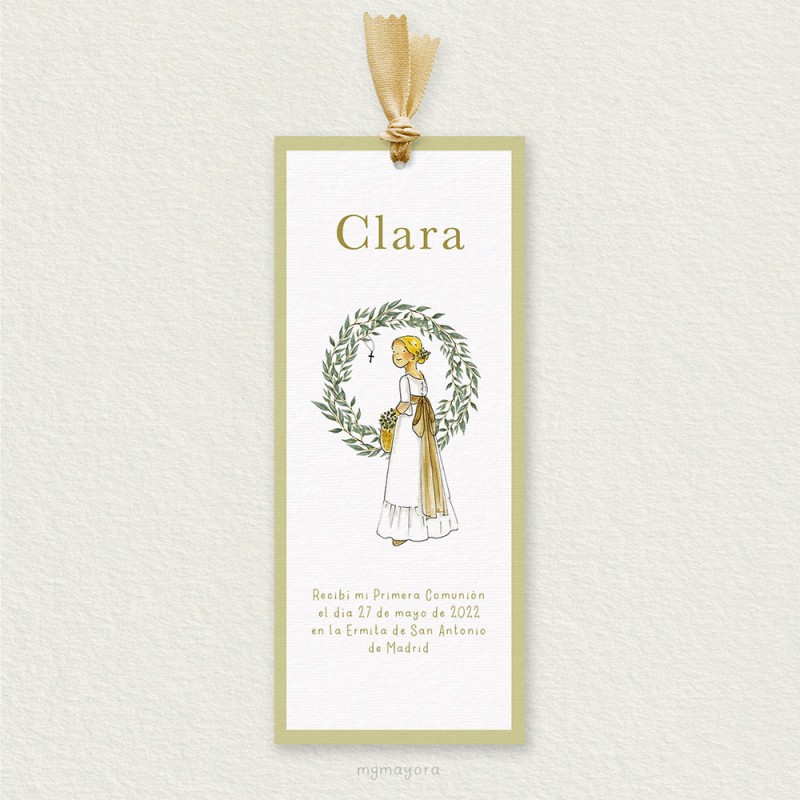 Marcapáginas Comunión con Lazo Niña CLARA