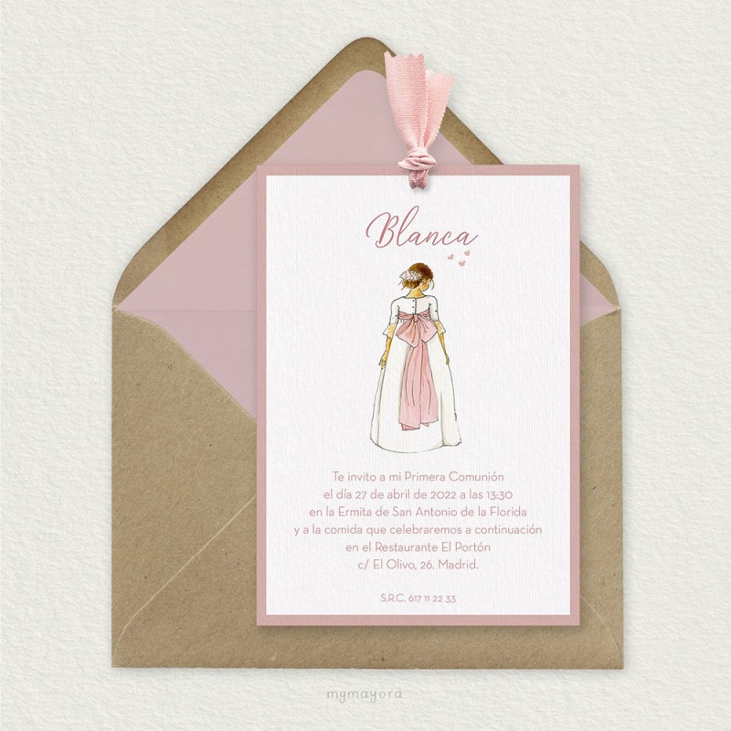 Invitación Comunión con Lazo Niña BLANCA