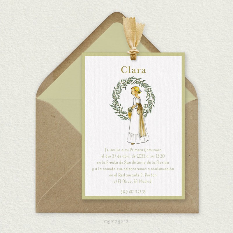 Invitación Comunión con Lazo Niña CLARA