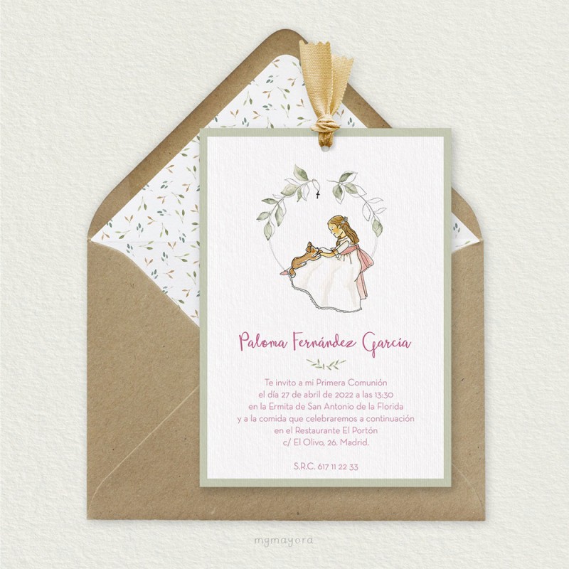 Invitación Comunión con Lazo Niña PALOMA