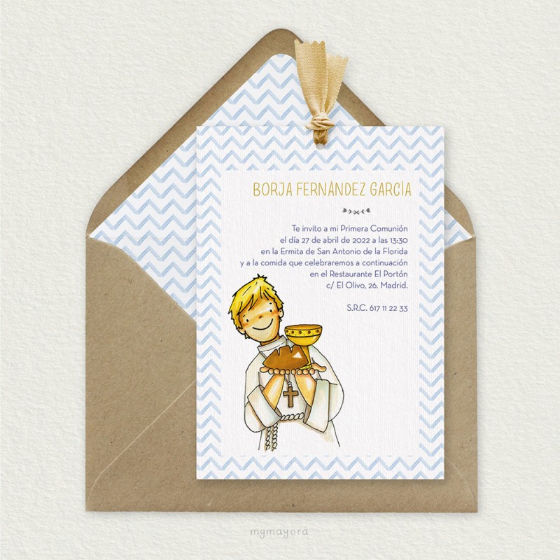 Invitación Comunión con Lazo Niño BORJA