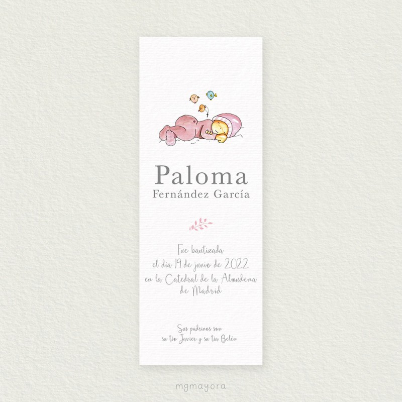 Marcapáginas Bautizo Sencillo Niña PALOMA