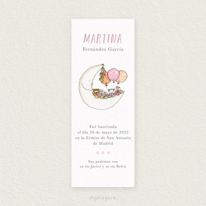 Marcapáginas Bautizo Sencillo Niña MARTINA