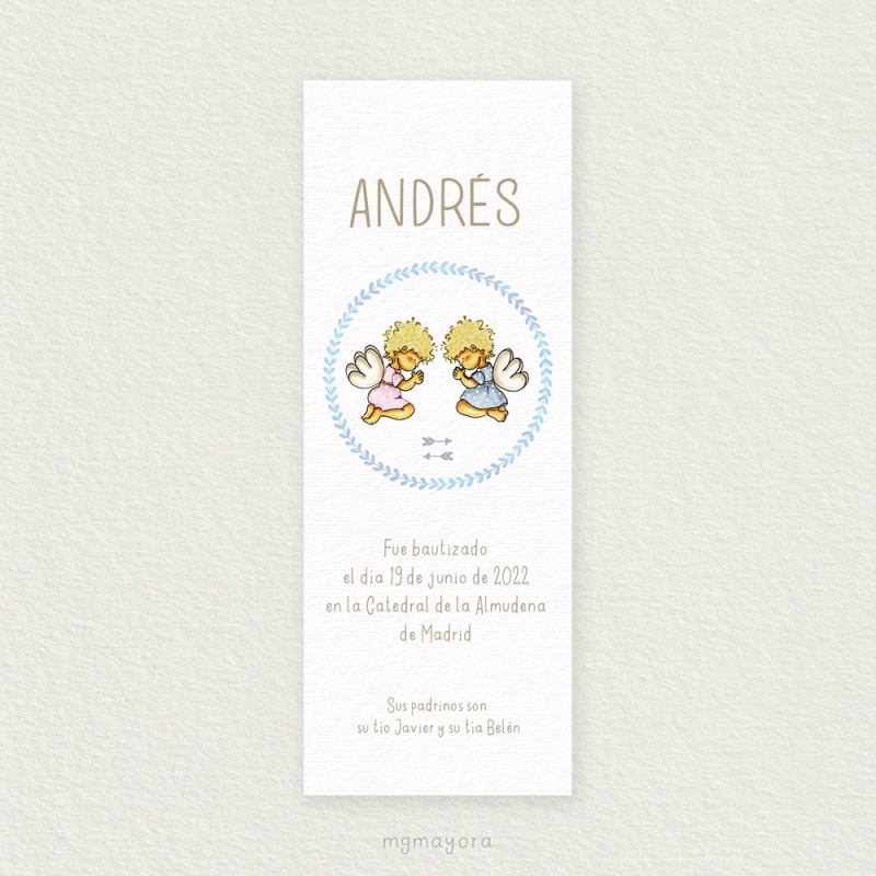 Marcapáginas Bautizo Sencillo Niño ANDRÉS