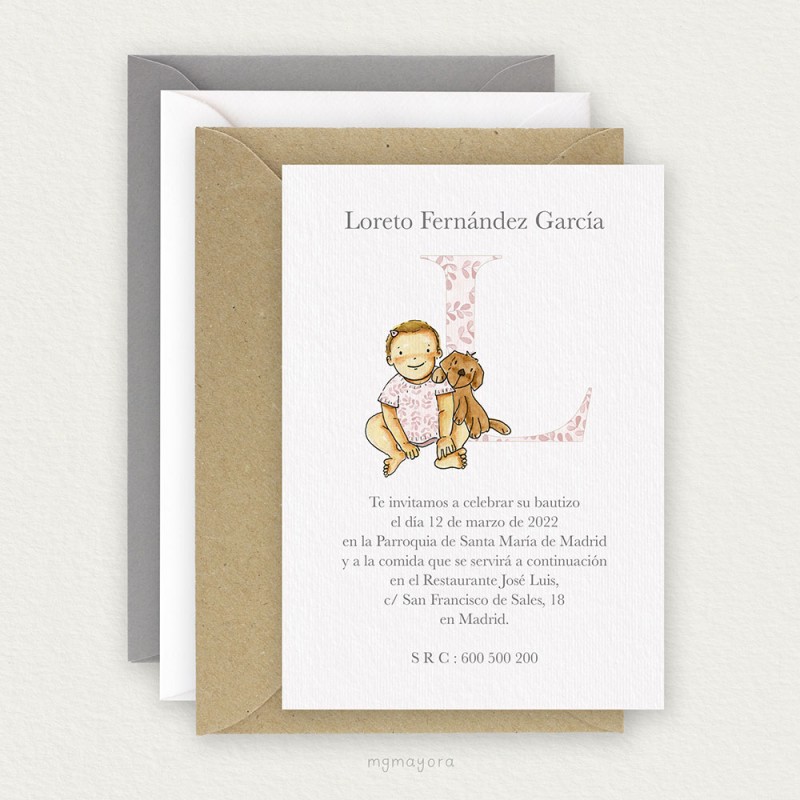 Invitación Bautizo Sencilla Niña LORETO