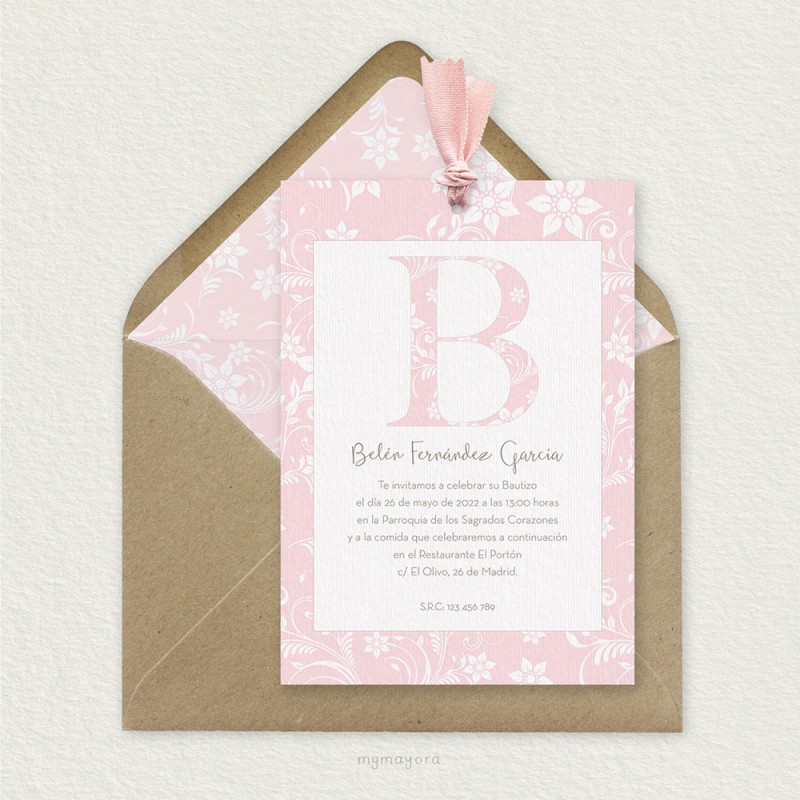 Invitación Bautizo con Lazo Niña BELÉN