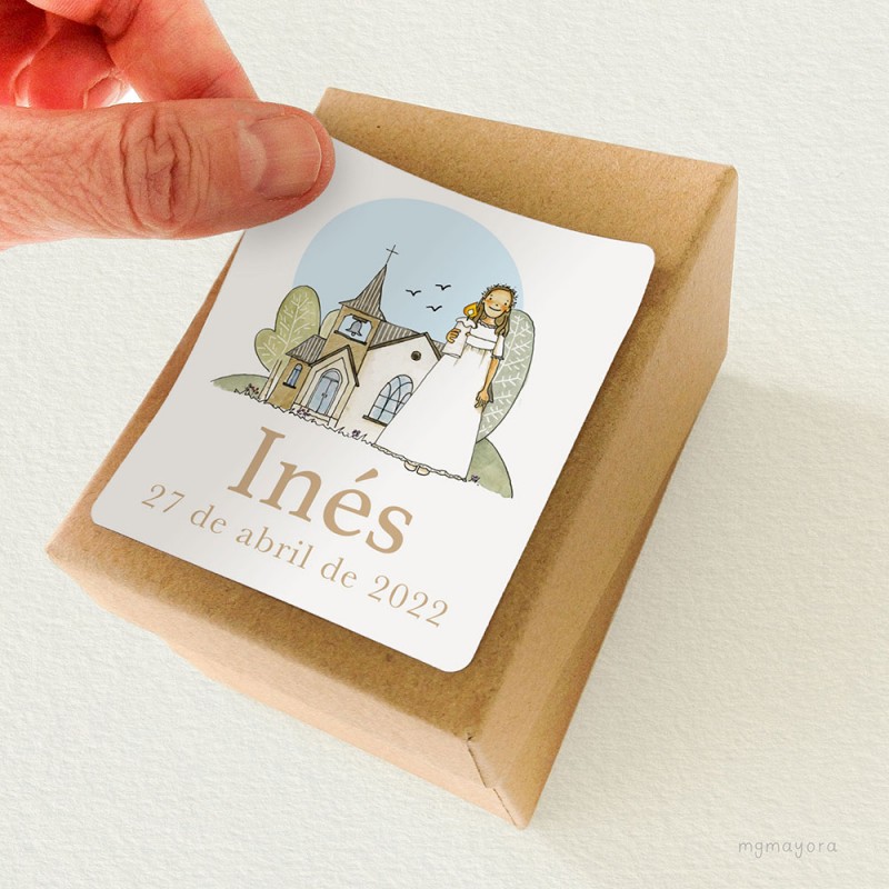 Pegatina Comunión Niña INÉS (12uds)