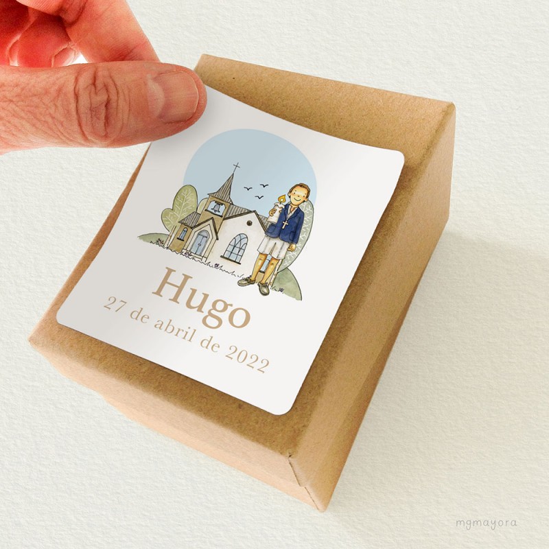 Pegatina Comunión Niño HUGO (12uds)