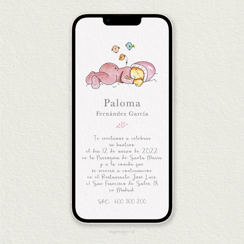 Invitación Bautizo Digital Niña PALOMA