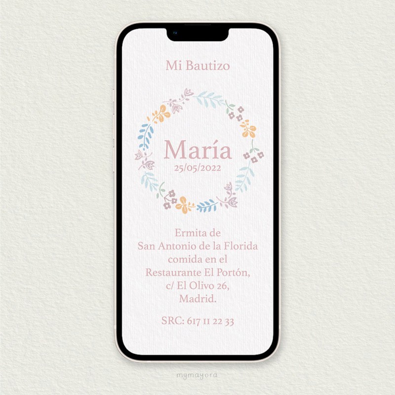 Invitación Bautizo Digital Niña MARÍA